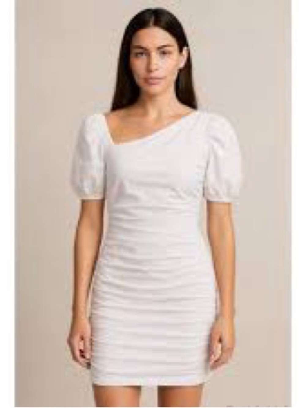 NWT Maeve by Anthropologie White Ruched Puff Sleeve Dress Asymmetrical XL
